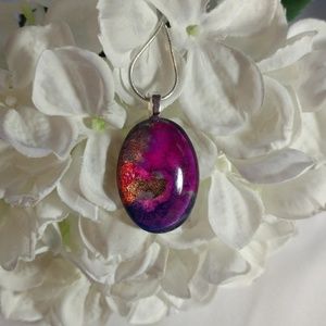 Hand painted glass pendant and necklace